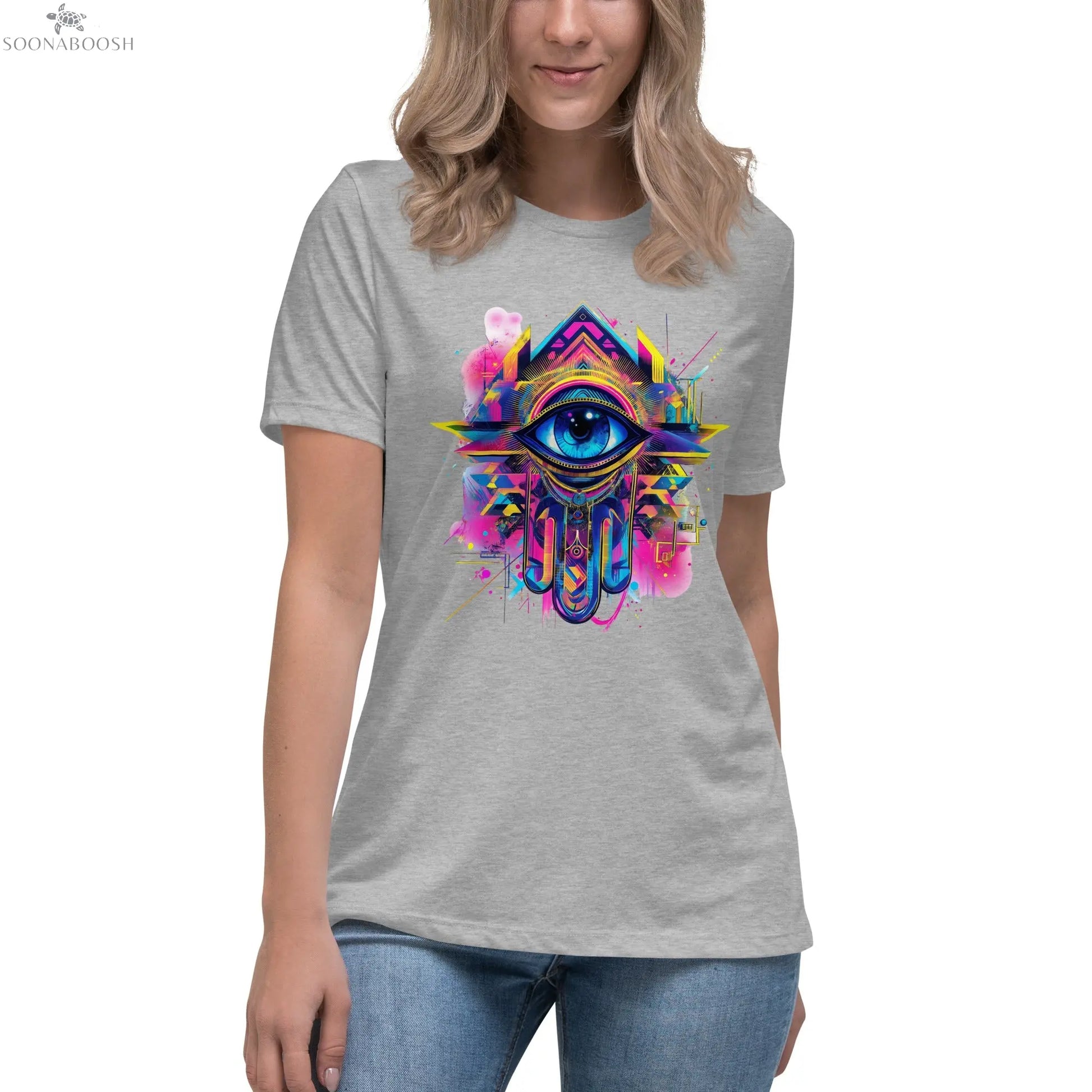 (K)hamsa T-Shirt | Women's Relaxed Cotton Tee with Protective Symbol SOONABOOSH