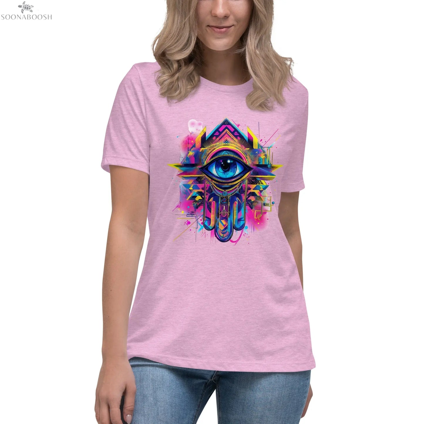 (K)hamsa T-Shirt | Women's Relaxed Cotton Tee with Protective Symbol SOONABOOSH