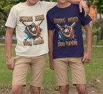 Youth Baseball Tee: 'Swing Hard, Stay Humble' Design Printify