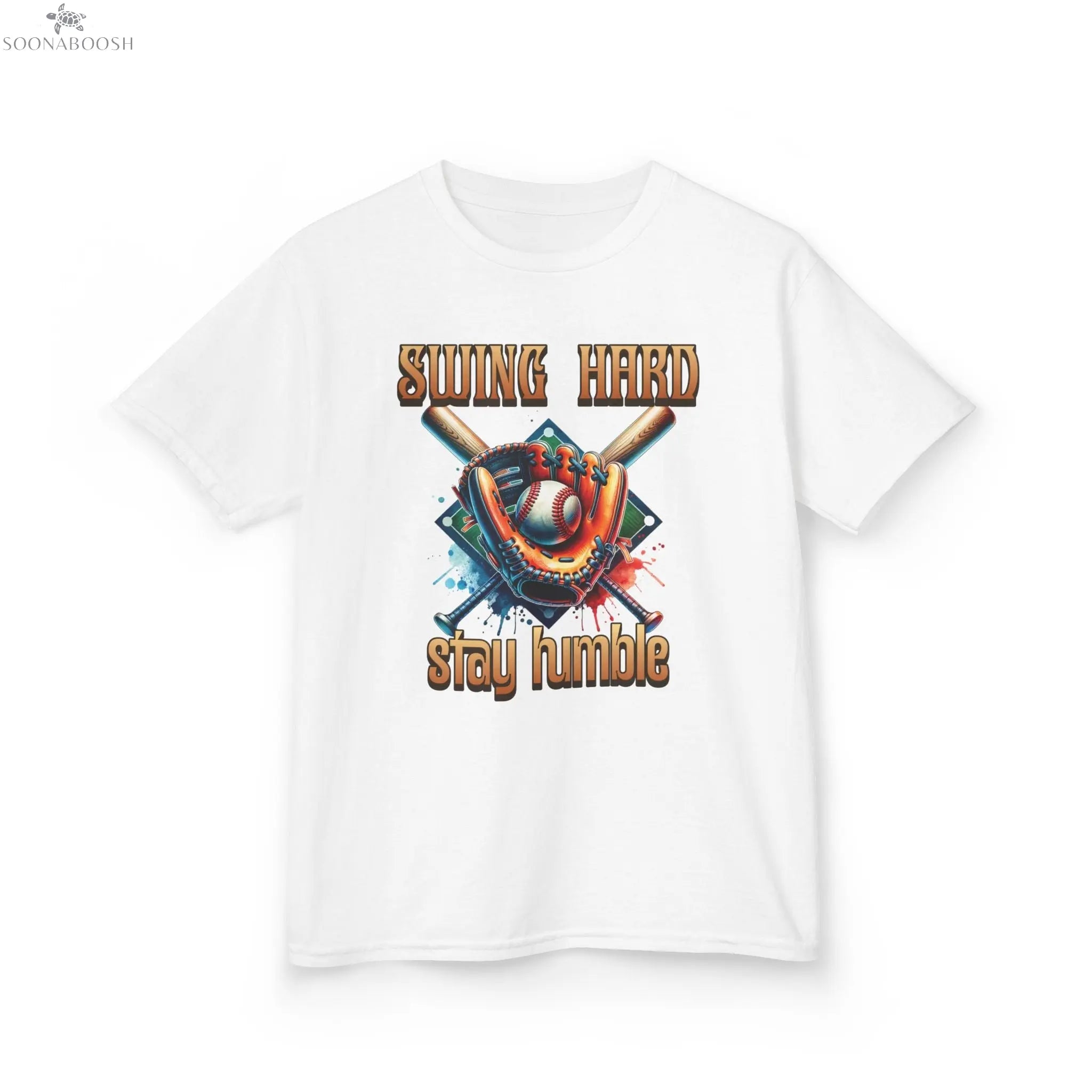 Youth Baseball Tee: 'Swing Hard, Stay Humble' Design Printify
