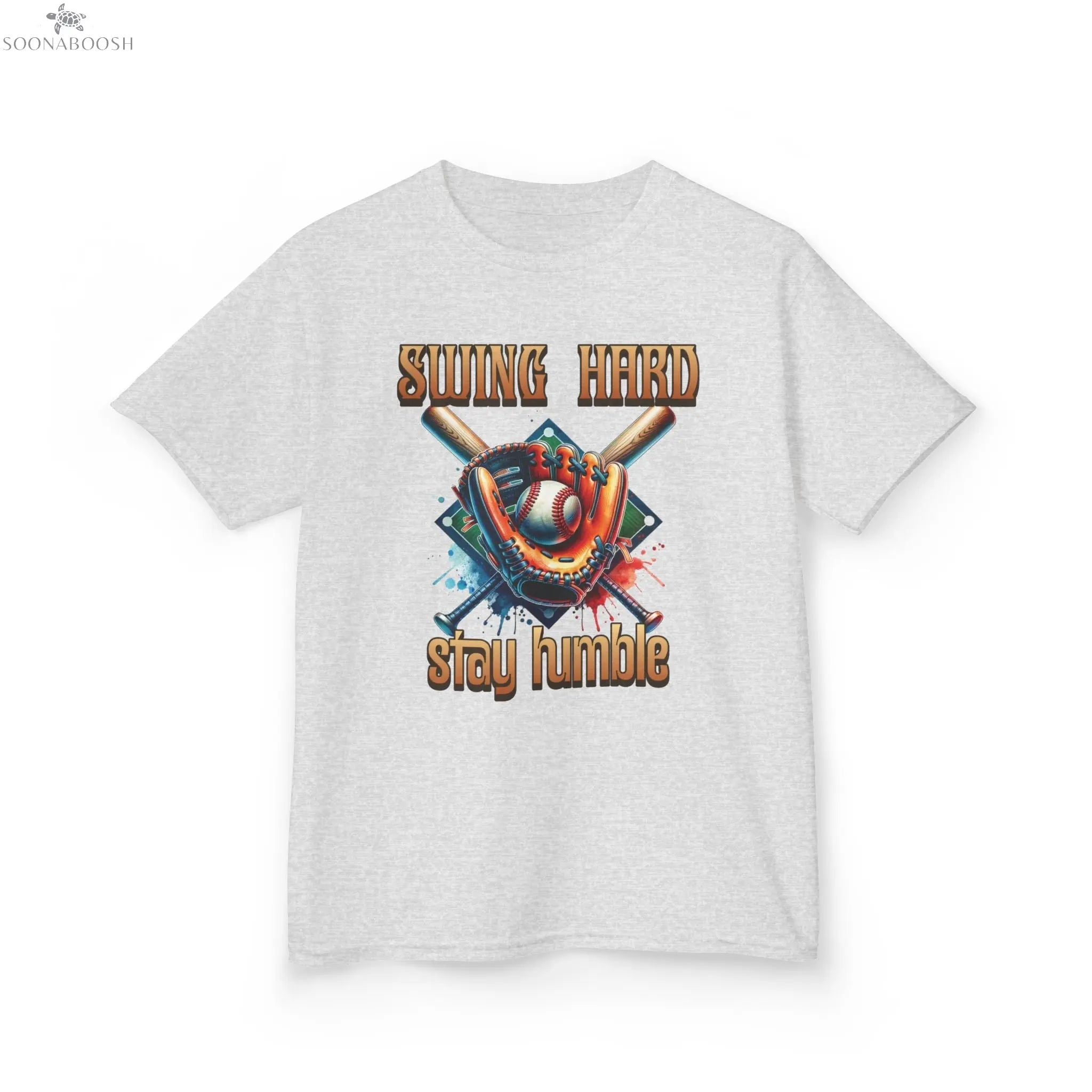 Youth Baseball Tee: 'Swing Hard, Stay Humble' Design Printify