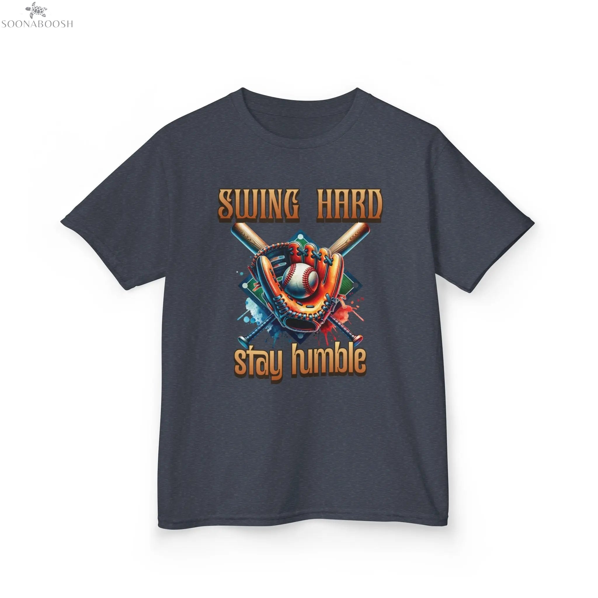 Youth Baseball Tee: 'Swing Hard, Stay Humble' Design Printify